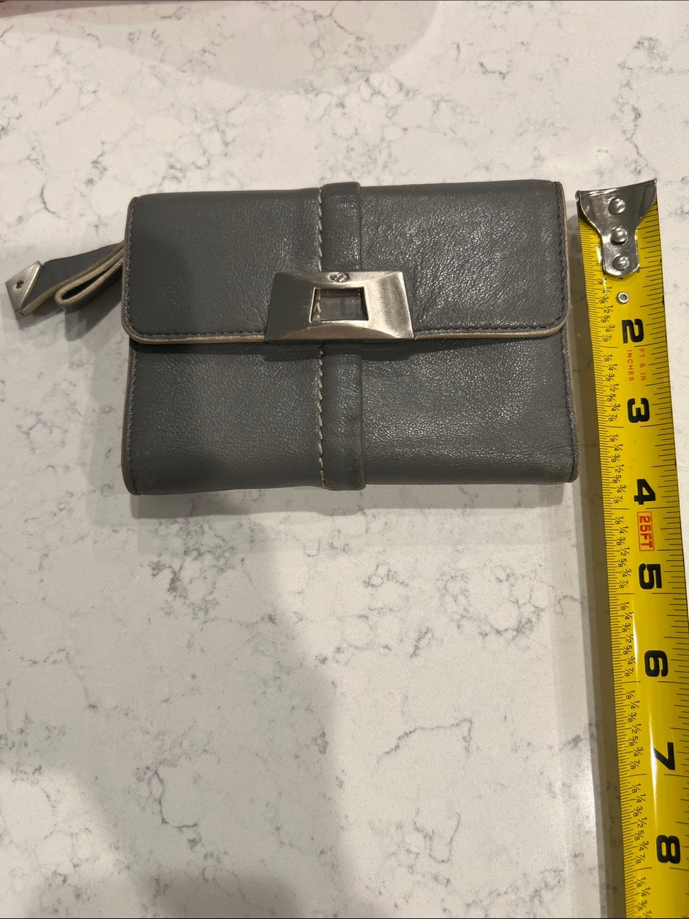 Vintage Gray Leather Fold-Over Wallet with Silver Hardware - Gray - Picture 7 of 7